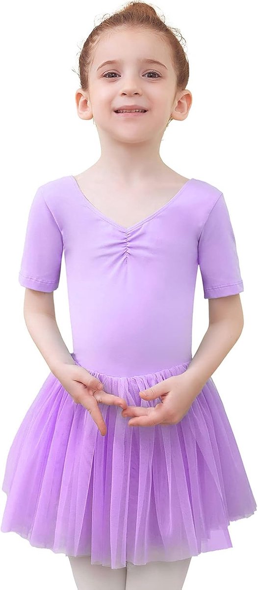 Ballet Jurk Kids balletjurk, balletshirt, Kinderen V-hals Kort/lange mouw Korte Mouw Gymnastiek Dancewear Kostuum met tutu Rok