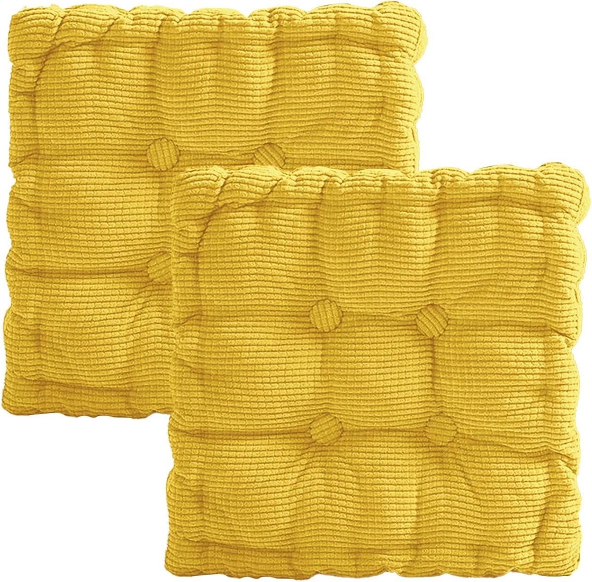 40 x 40 cm, set van 2 voor stoel en vloer, dik gewatteerd kussen met 100% PP-katoenen vulling, vierkant stoelkussen voor binnen en buiten, vloerkussen voor bank, tuinstoel en eetkamer (geel)