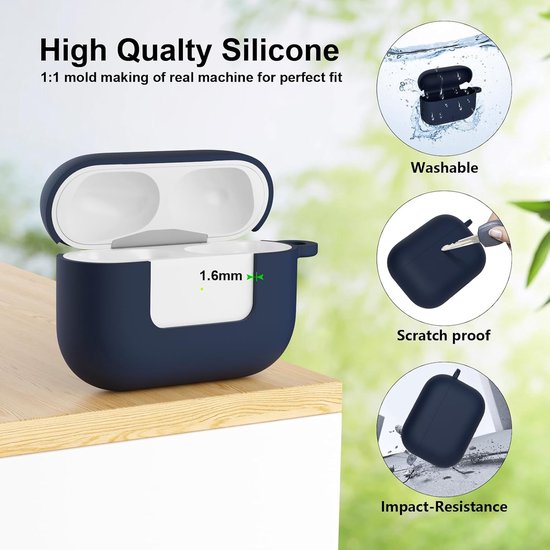 2 stuks Mocarheri hoes compatibel met AirPods Pro 3 (2025), beschermende siliconen hoes voor AirPods Pro 3e, zachte huid voorkant led zichtbaar siliconen hoesje (wit/donkerblauw) — afbeelding 4