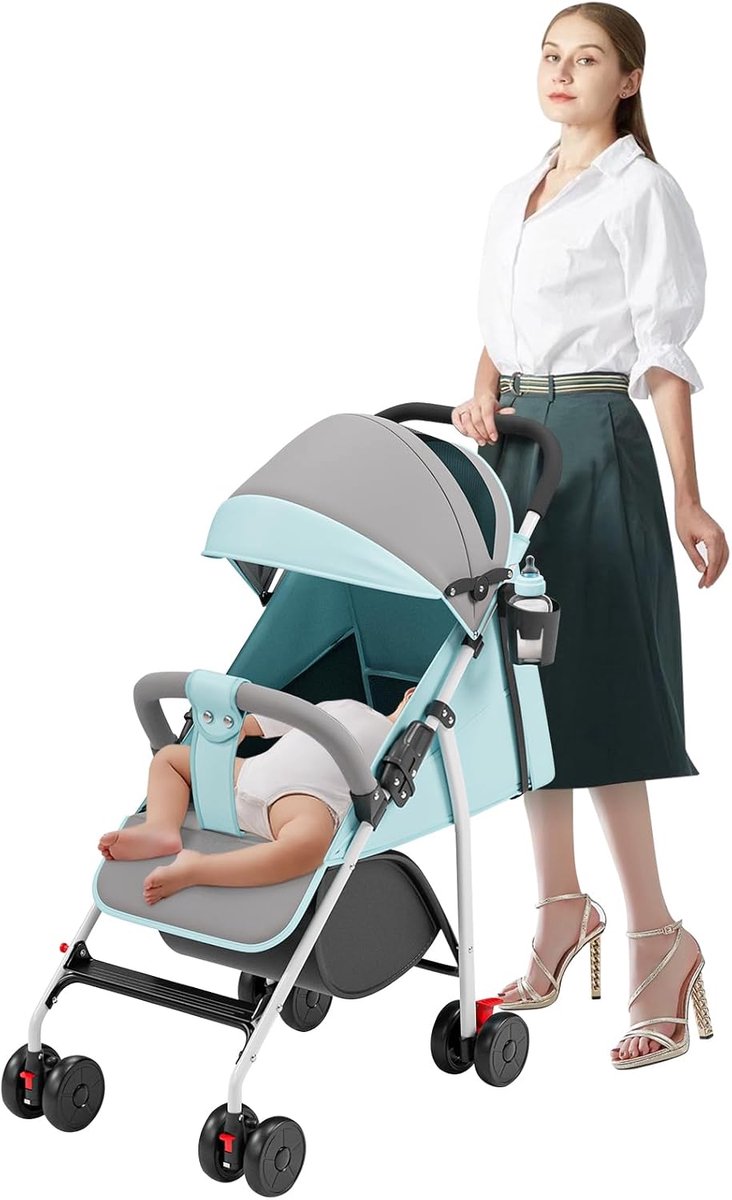 Kinderwagen vanaf 6 maanden, zit/ligstand, verstelbare riem, kussen, muggennet, bekerhouder