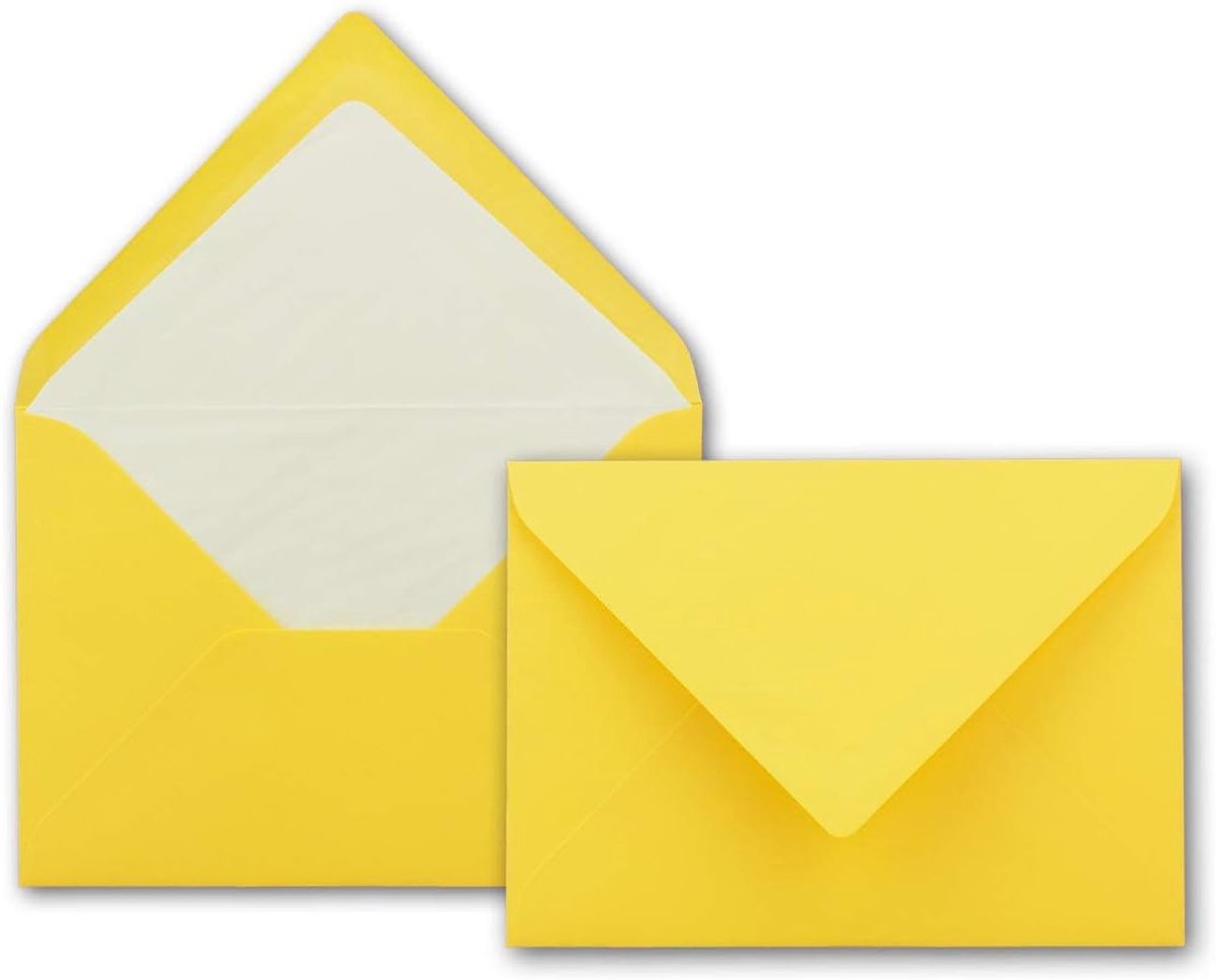 50 x enveloppen in zonnegeel, enveloppen in DIN B6 (12,5 x 17,6 cm), geribbeld papier, witte zijdevoering voor Kerstmis en feestelijke gelegenheden