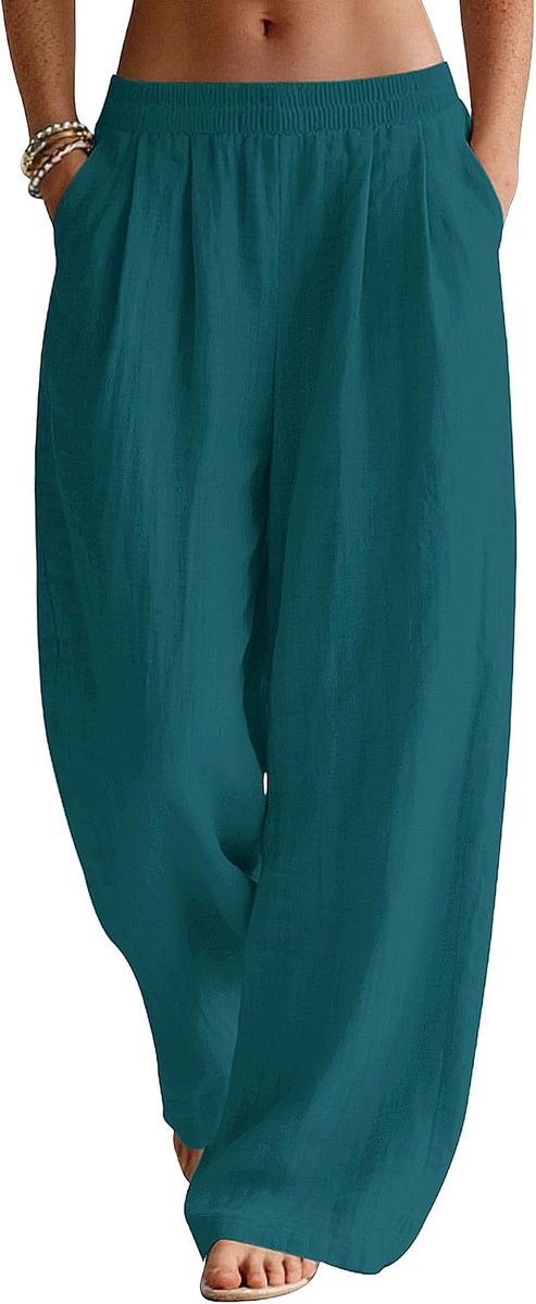 Zomerbroek voor dames, linnen, lichte wijde broek met zakken