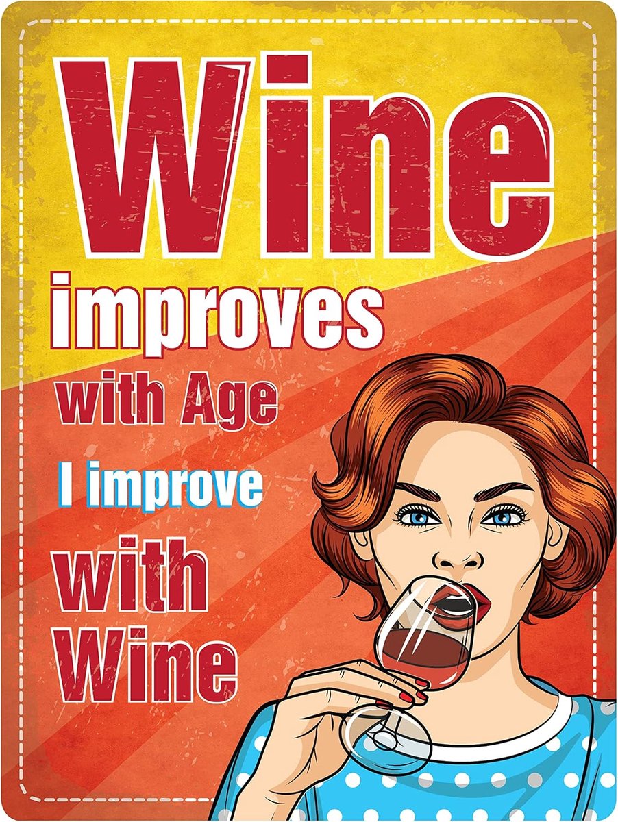 30 x 40 cm metalen bord, WINE IMPROVES MET AGE, pin up bord, funny, vintage, retro design