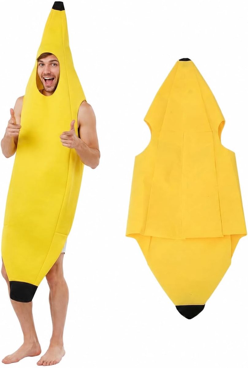Kostuum voor heren en dames, uniseks, licht kostuum, banaan, grappig fruitkostuum, grappige kostuums voor Halloween, carnaval, cosplay, party