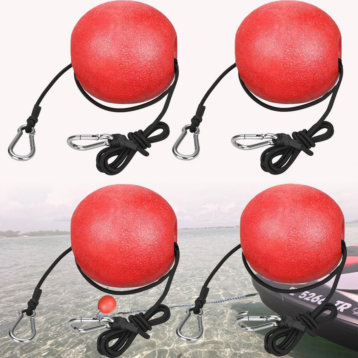'MOPHOEXII Ankerboei Float, 2 of 4 stuks krabval drijft anker marker boei, hoge zichtbaarheid boei vlotter met 51'' bungee koord en clip'