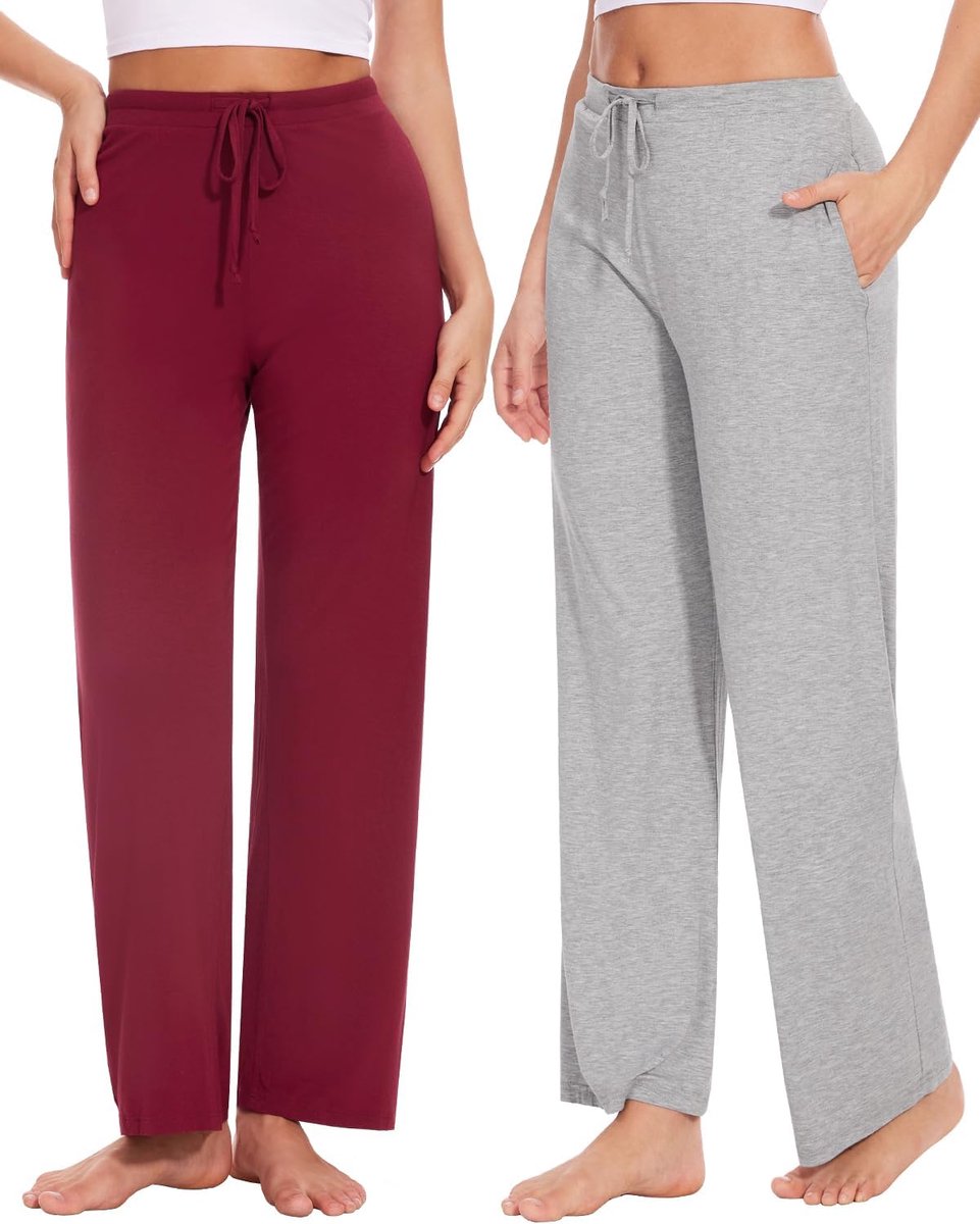 Lange pyjamabroek voor dames, zachte joggingbroek, vrijetijdsbroek met zakken, verpakking van 2 stuks