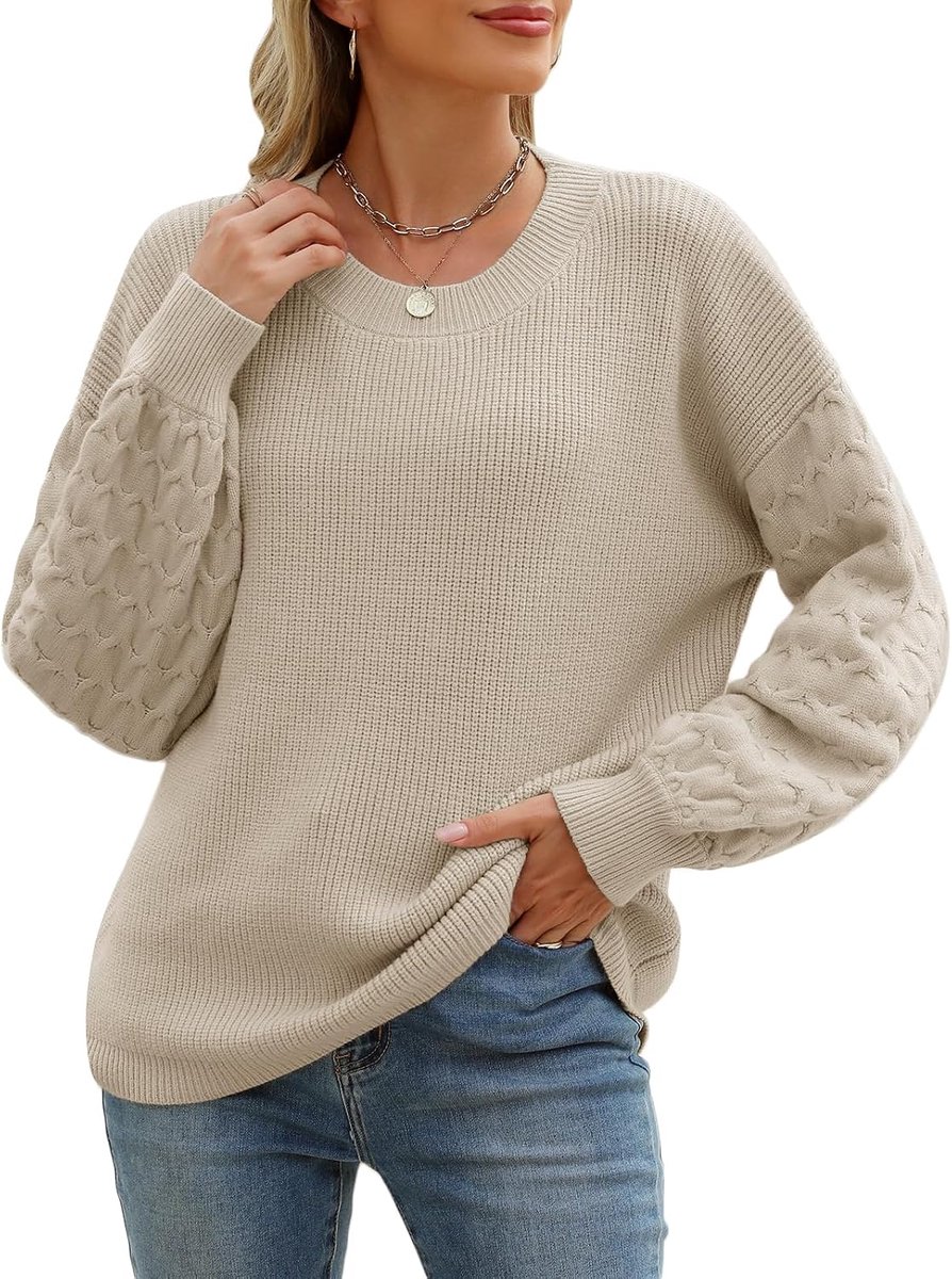 heekpek Dames truien dames losse truien lange mouwen tops ronde hals kabel gebreide truien casual pullover