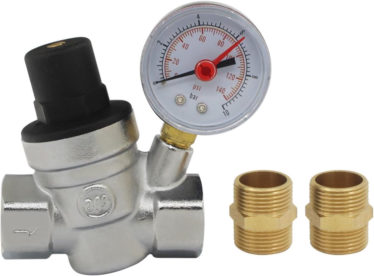 Water drukverminderaar met manometer waterdrukregelaar reduceerventiel drukregelaar drukregelventiel aansluiting 1/2 3/4 chroom (DN20 Met connector)