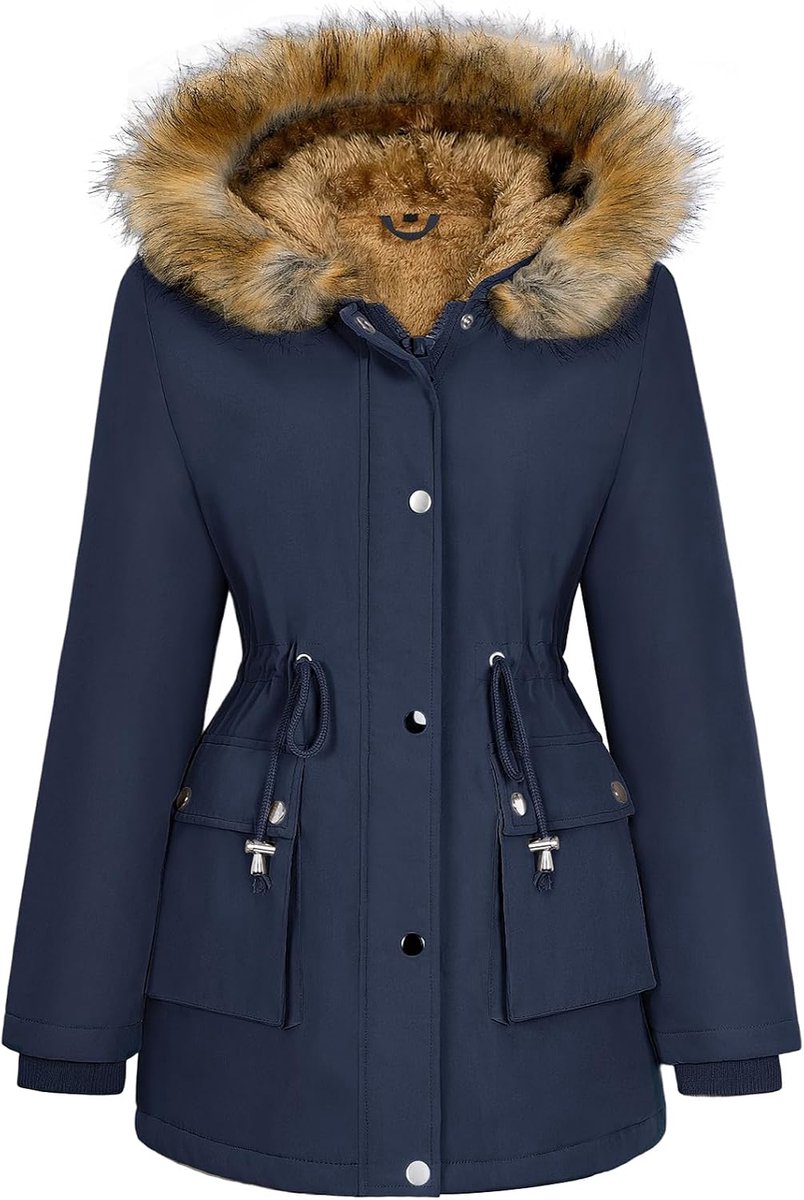 Dameswinterjas, parka, fleece gevoerd, warme winterjas met capuchon, outdoorjas