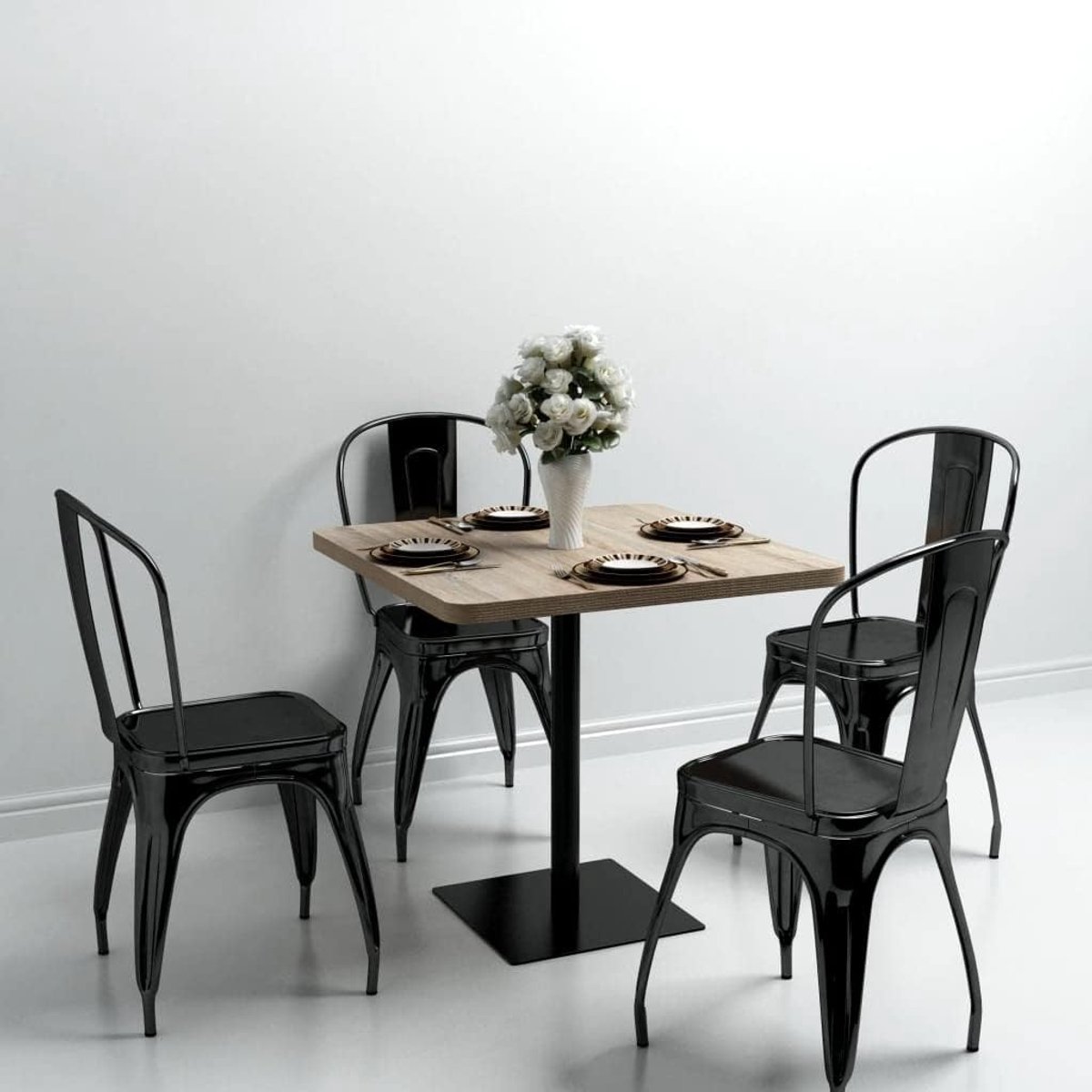 Keukentafel, vergadertafel, lounge, bartafel, bistrotafel, MDF en staal, vierkant, 80 x 80 x 75 cm, eikenlook