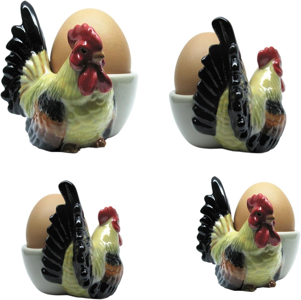 Eierdopje keramiek servies set diermotieven 4-delig goede kwaliteit (kippen)
