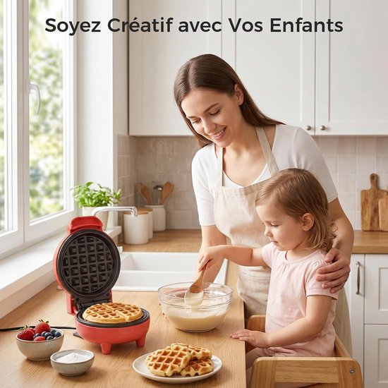 YASHE mini-wafelijzer - 10 cm - 550 W - antiaanbak - rood van YASHE® — afbeelding 2