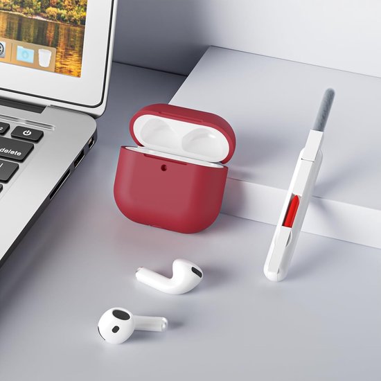 hoes compatibel met AirPods 4 2024, LED aan de voorkant, zachte siliconen volledige bescherming, schokbestendig hoesje voor AirPods 4e generatie met reinigingsset, bordeaux — afbeelding 5