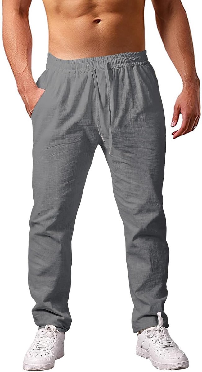 Linnen herenbroek zomer elastische taille herenbroek met zakken heren lichte casual rechte broek voor heren