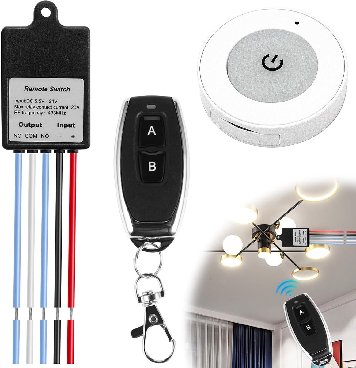 schakelaar met afstandsbediening: 433 MHz mini relais draadloze lichtschakelaar, universeel schakelrelais, DC 5 V/12 V/24 V/48 V afstandsbediening schakelaar