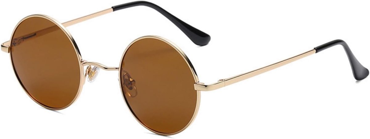 Ronde zonnebril voor dames en heren, gepolariseerde zonnebril met metalen frame, hippie, UV400