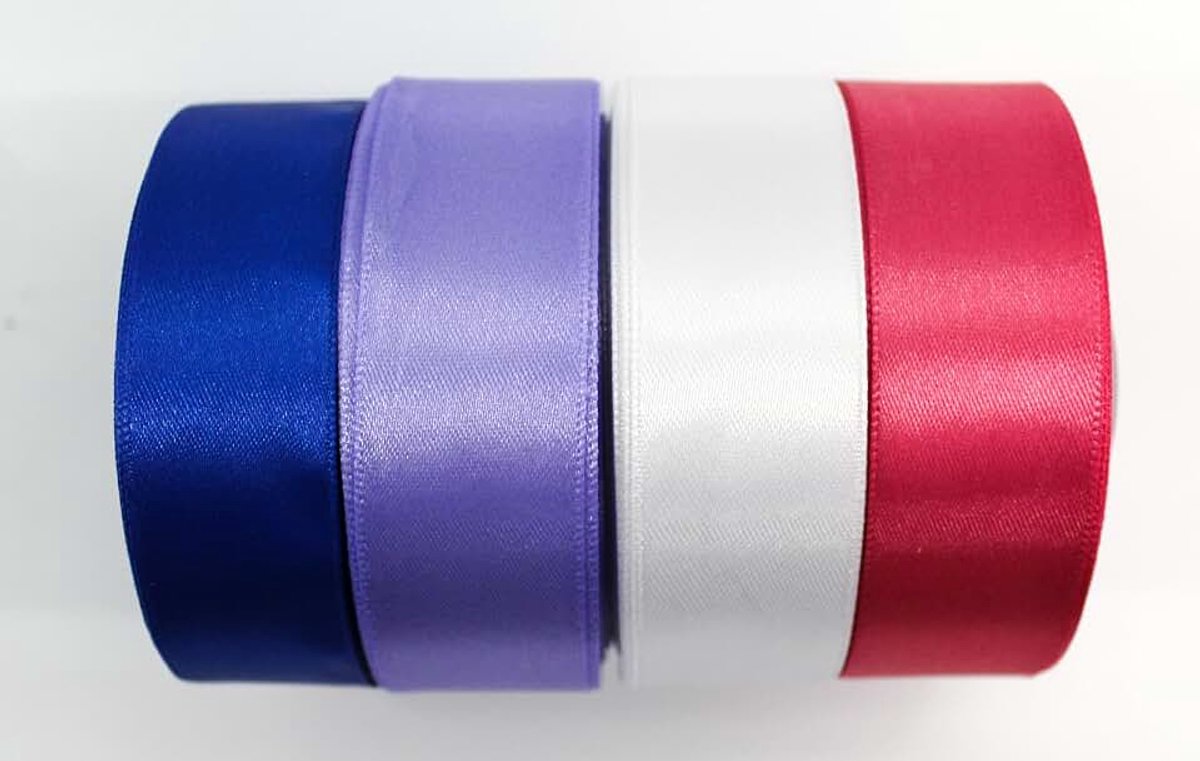 4 kleuren, 25 m, premium lint, set van 25 mm, voor geschenkstrikken, stoffen lint, duurzaam, cadeaulint, kant-en-klare strik, kerststrik, stoffen lint