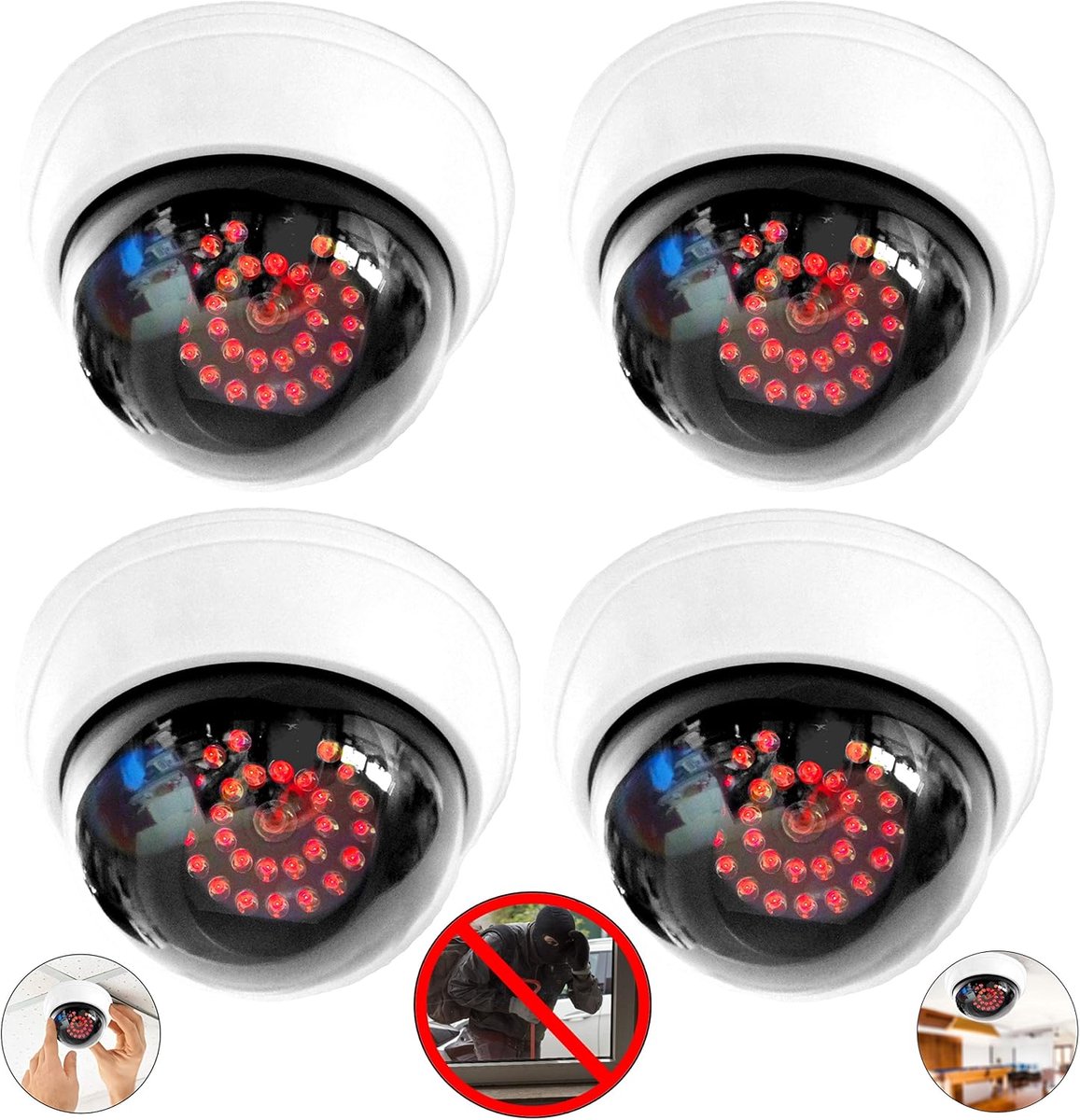 4x Dummy Professionele domcamera's met IR-stalen camera dummy met lens en knipperende videobewaking goederen beveiliging
