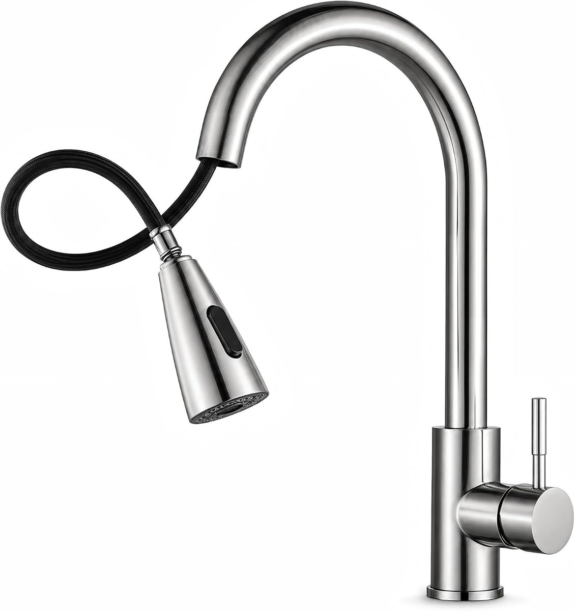 Keukenkraan met giek en functie douche - hoge kwaliteit, rekbaar 50 cm kraan, 2 watermodi (straal/spray), keramische patroon, afwerking mat nikkel - voor keuken, wassen, campers