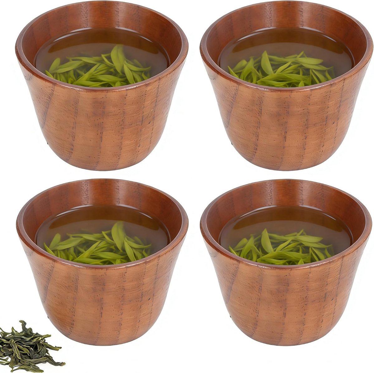 4 stuks 75 ml Japanse stijl houten beker, natuurlijk hout gezond veilig klein theekopje retro warmte-isolatie houten drinkgerei voor thee koffie melk wijn