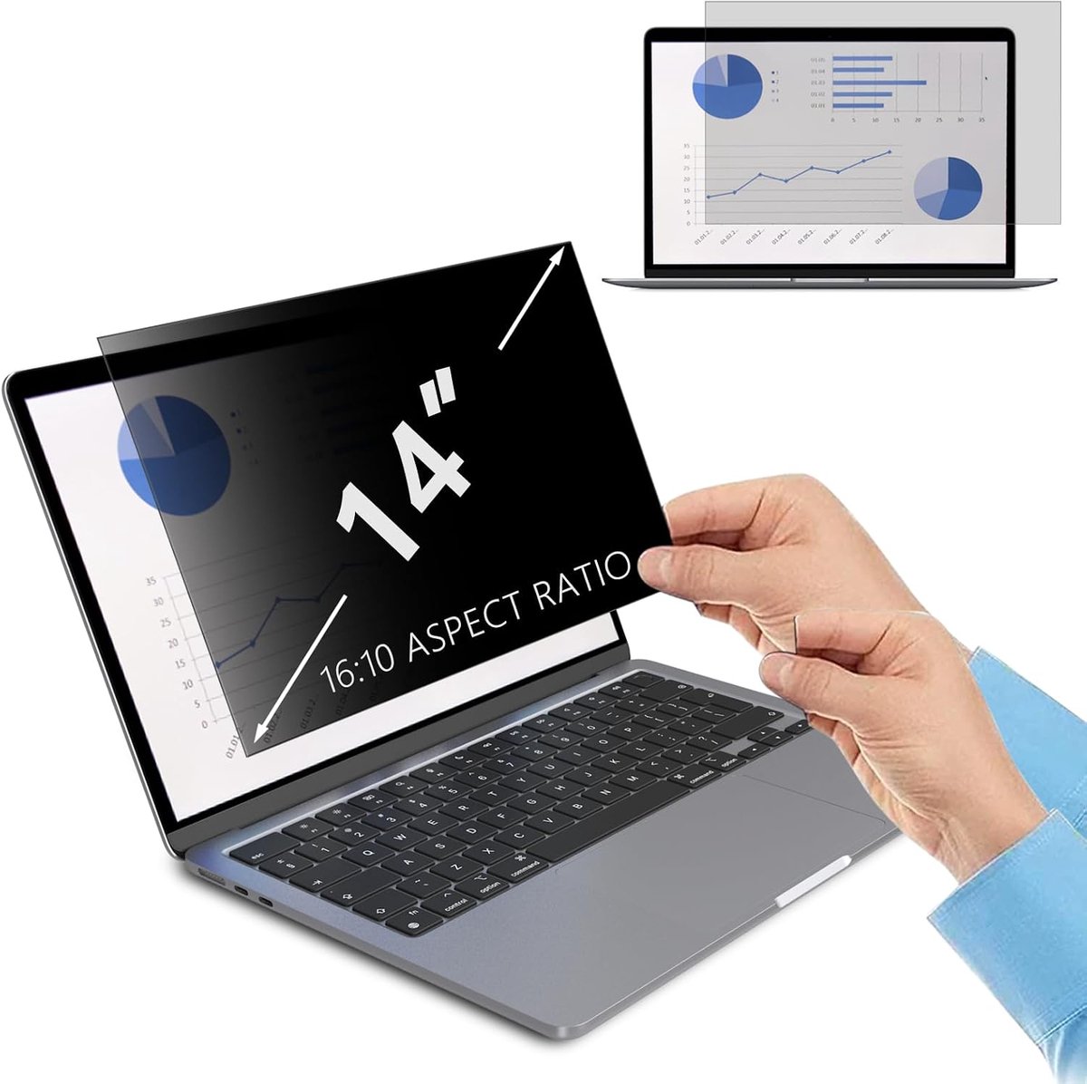 14 inch premium privacyfilter, privacyfolie voor computerscherm en monitor (14 inch), privacyfilter voor laptopscherm (14 inch - 16:10)