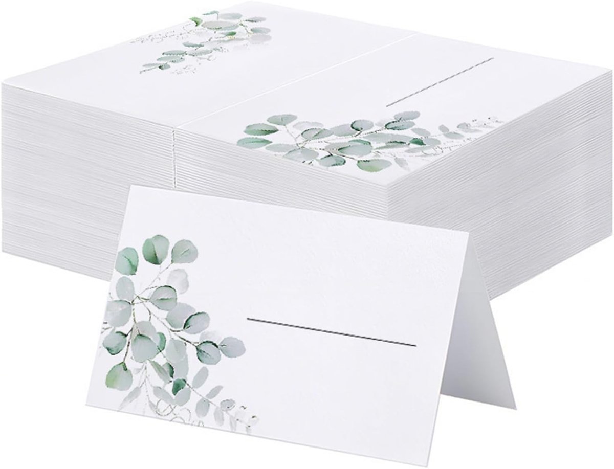 50 tafelkaarten voor communie en bruiloft, tafelkaarten met groene bladeren voor tafel, gepersonaliseerde tafelkaarten voor doop, vormsel, verjaardag, afstudeerfeest en feesten, 9 x 10 cm
