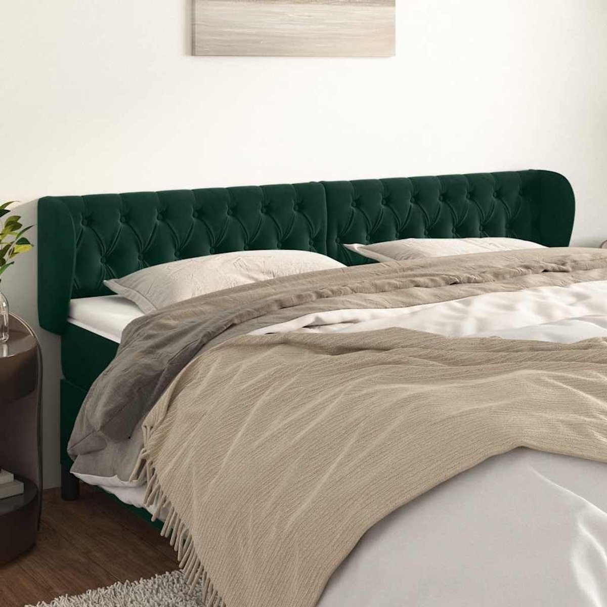 Hoofdbord met oren, donkergroen, 203 x 23 x 78/88 cm, fluweel, in hoogte verstelbaar, luxe slaapkamerdecoratie