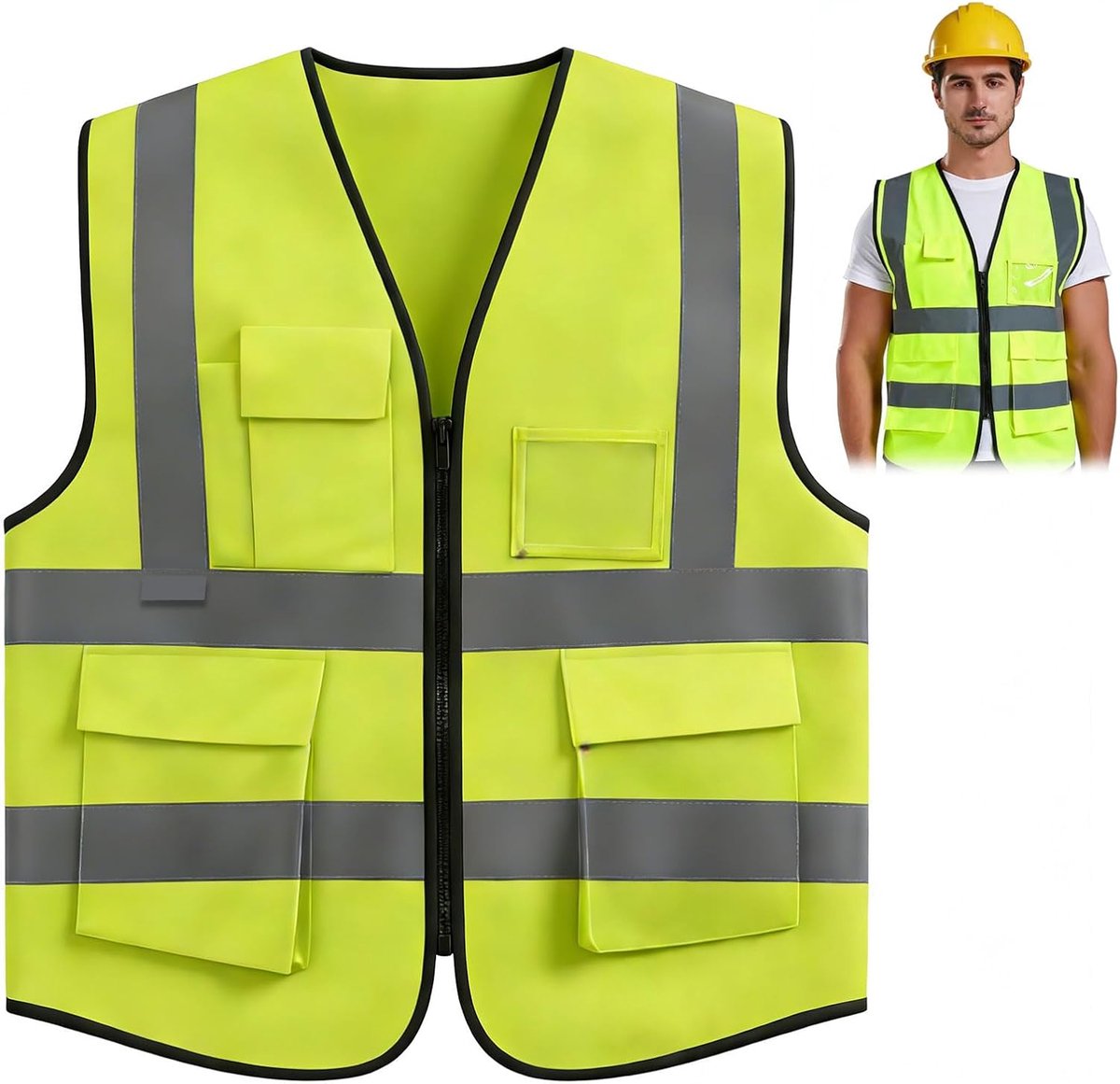 veiligheidsvest voor mannen en vrouwen, reflecterende waarschuwingswest uit met 360° zicht, 5 multifunctionele zakken, voor buitenactiviteiten, bouwwerken, lopen en fietsen