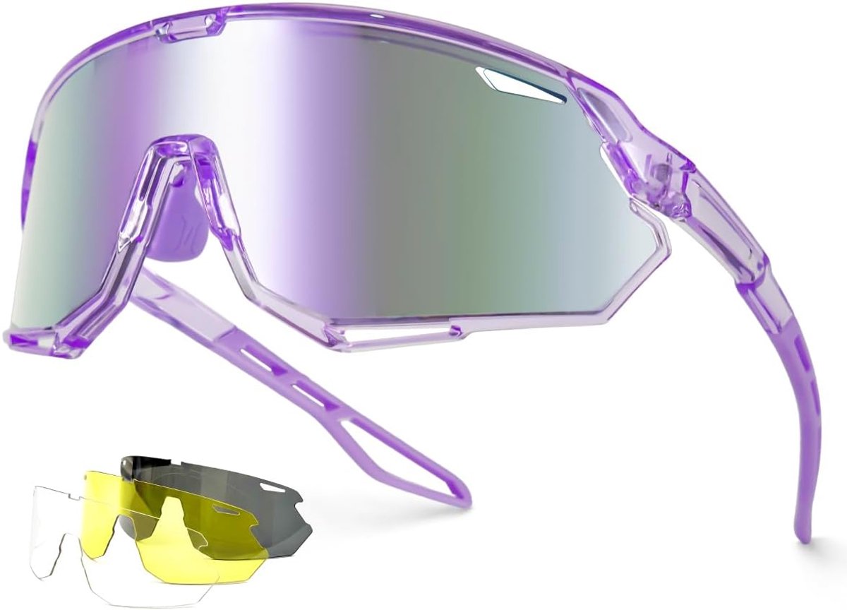 26 g gepolariseerde sportzonnebril voor dames en heren, met 3 glazen – UV400-bescherming voor fietsen, hardlopen, vissen en outdooractiviteiten