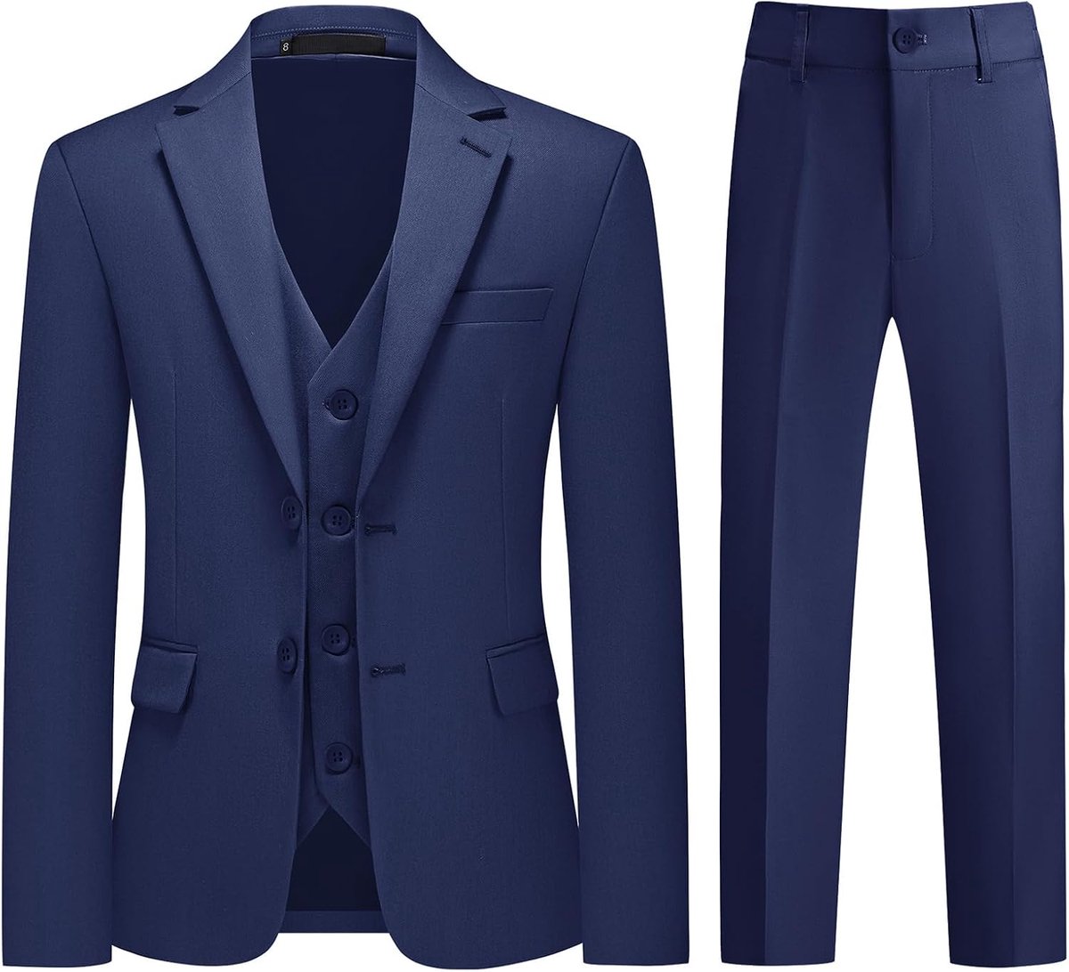 3-delig slimfit pak voor jongens, formele kinderoutfit met colbert, vest en broek, kleding voor bruiloft, vormsel, doop en speciale gelegenheden