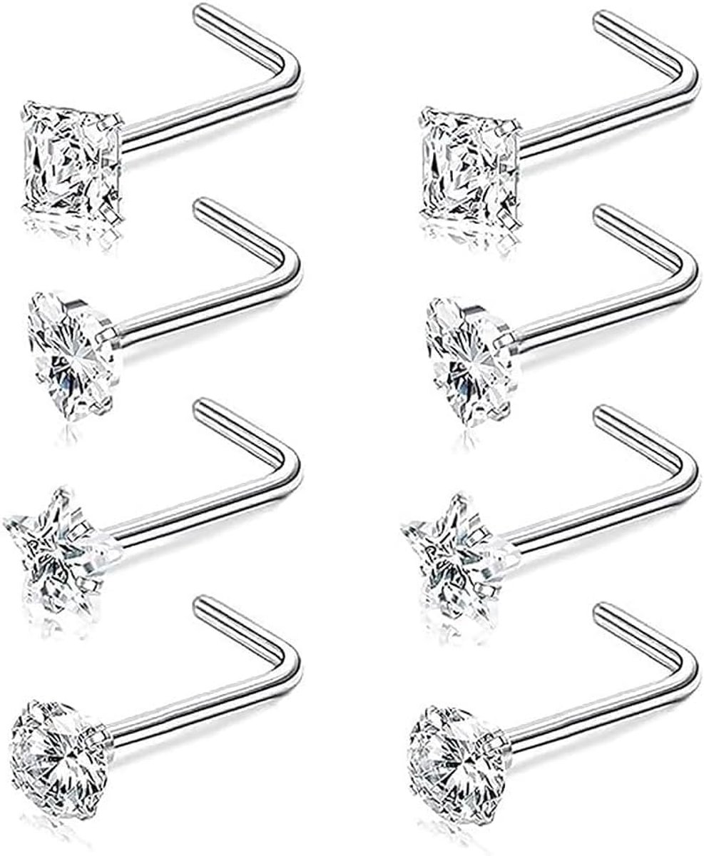 Neuspiercing van chirurgisch staal, verschillende vormen, ster, vierkant, hart, rond, kristal, glanzend