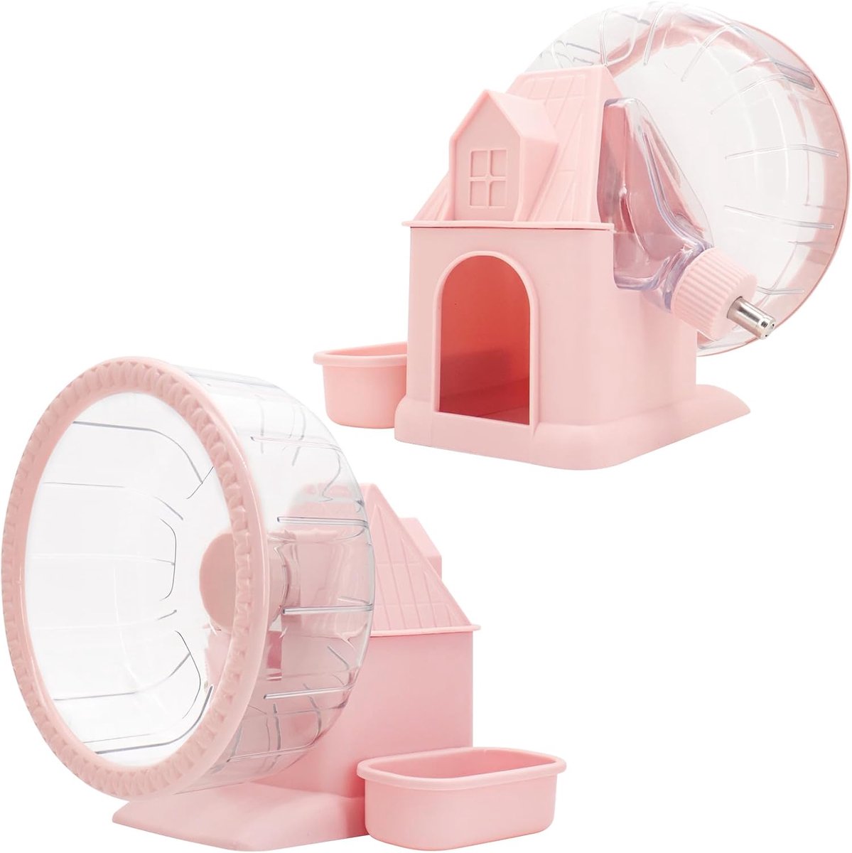 4-in-1 stil hamsterwiel multifunctioneel hamster loopwiel groot vrij spinner loopwiel met voedselbak, waterfles, schuilplaats voor dwerg Syrische hamster gerbils (M, Φ/20 cm)