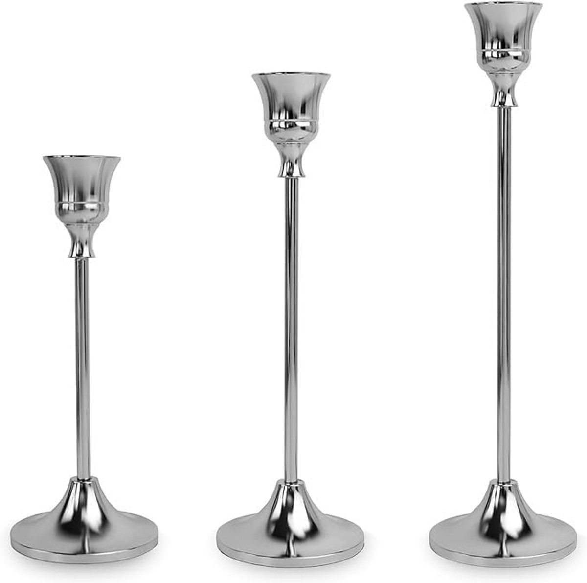 3 stuks taps toelopende kandelaars voor tafel middenstuk woondecoratie - moderne zilveren kandelaars voor festival bruiloft feest verjaardag datum schoorsteenmantel eetkamer
