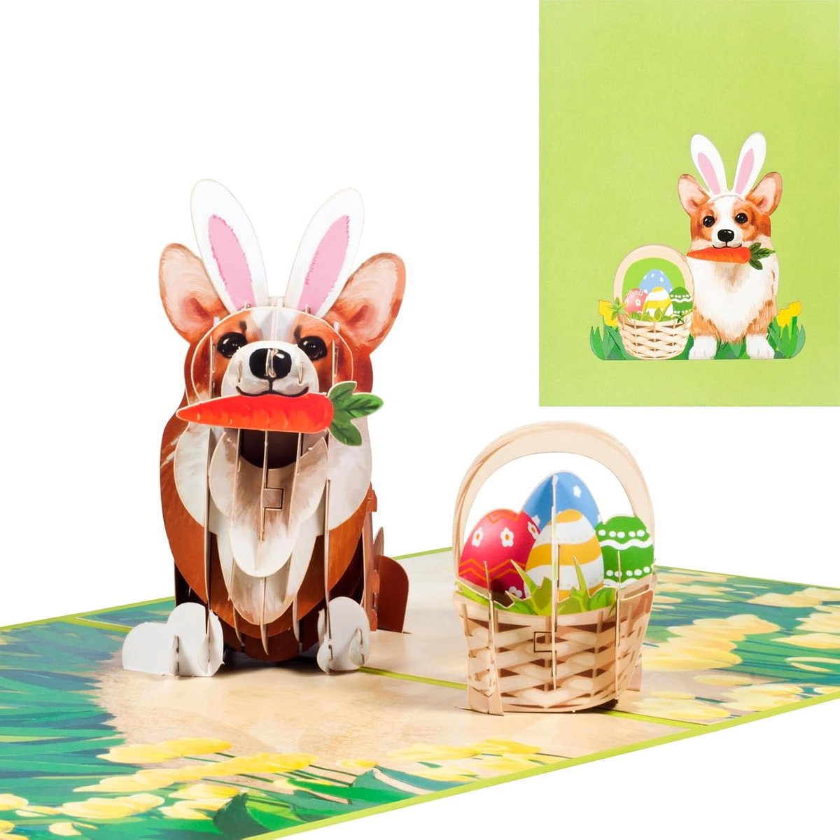 Pop-upkaart voor Pasen, 3D paaseieren en corgi kaart met envelop, kleur paaskaart voor kinderen