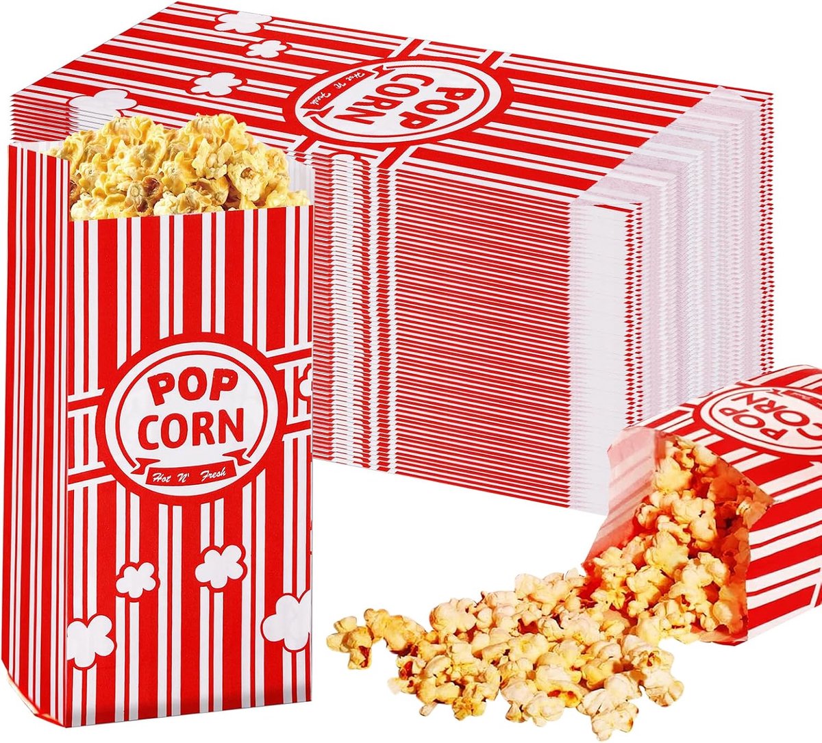 200 stuks popcornzakjes: 9 x 6 x 21 cm retro kraftpapier popcornzakjes, popcorndozen, popcornmachines, accessoires voor snoep, feest, familiefeest, bioscoop, Pasen, verjaardagsfeest
