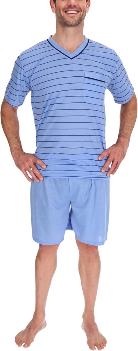 Pyjama heren kort shirt en broek pyjama slaapkleding nachtkleding nachtkleding, maat: XL, kleur: duifblauw, Pyjama-kort duifblauw, XL