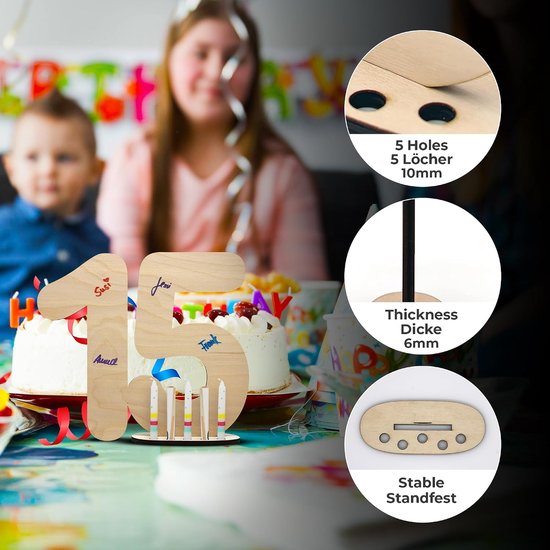 Gastenboek houten bord nummer 15 - Cadeeidee, wenskaart om te beschrijven, als cadeau met standaard voor geldgeschenken - Decoratie cadeau voor de 15e verjaardag, 15-jarig jubileum of huwelijk — afbeelding 3