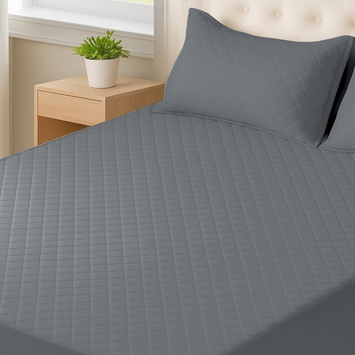 Matrasbeschermer, 160x190cm, Matrasbeschermer Anti Allergie, Mijtdicht, Met Elastiek Rondom, Ademend, Extra Diep, Machinewasbaar, Duurzaam, Afneembare, Grijs