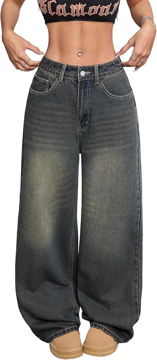 Jeans voor dames, wijde pijpen, denim broek, vintage, Y2k, jaren 90, losse lange broek, hiphop