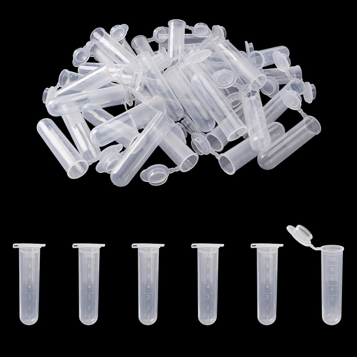 35 Stuks 7mL Plastic Centrifugebuisjes met Klikdop, Transparante Centrifugebuisjes, Gegradueerde Centrifugebuisjes, voor Laboratoriumgebruik, Ronde Bodem