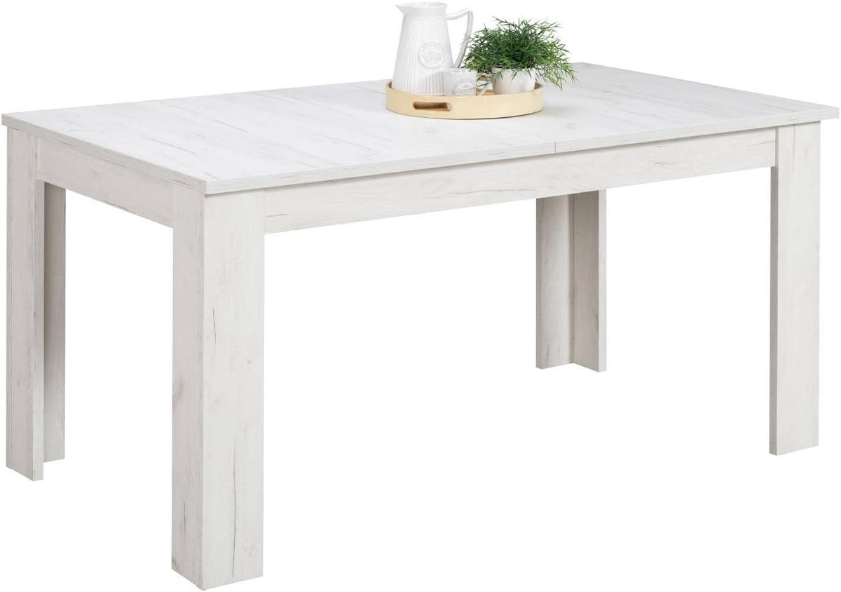 2184, eettafel, uittrekbaar, houten tafel, eetkamertafel, houten tafel, keukentafel, wit, 160 x 90 cm