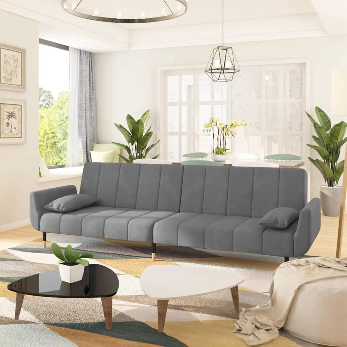 Tweezitsbed met twee kussens, bank, tweepersoonsbed, met verstelbare rugleuning, verstelbaar, moderne bank, voor woonkamer, kantoor, fluweel, lichtgrijs