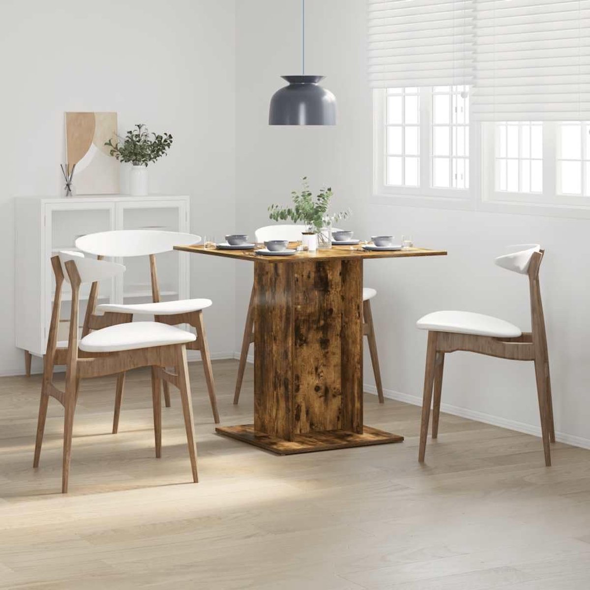 Eettafel, rookeiken, 80 x 80 x 75 cm, houtmateriaal, vierkant, stabiel tafelblad, duurzaam, keukenmeubel, minimalistisch, eettafel