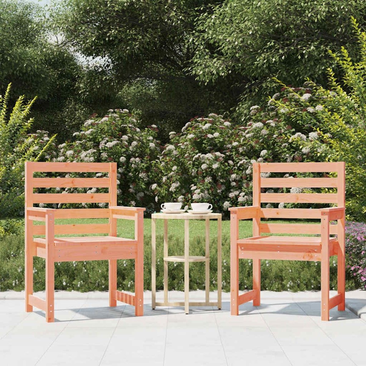 2 stuks houten tuinstoelen, terrasstoelen van massief douglashout, 60 x 48 x 91 cm, stabiel frame, robuust buiten, tot 110 kg per zitting