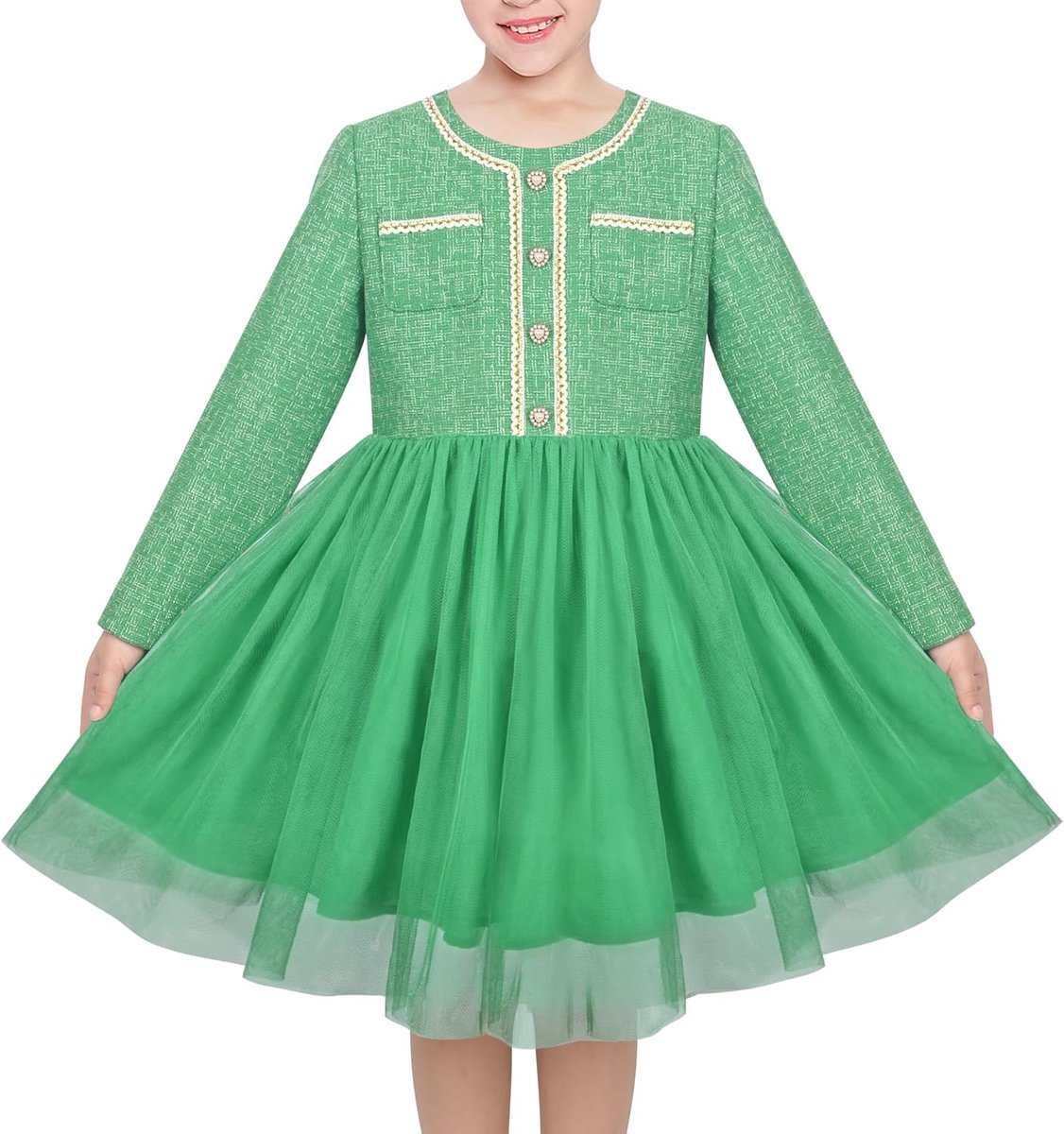 Beige Crème Pailletten Hart Vlinder Tule Rok Lange Mouw