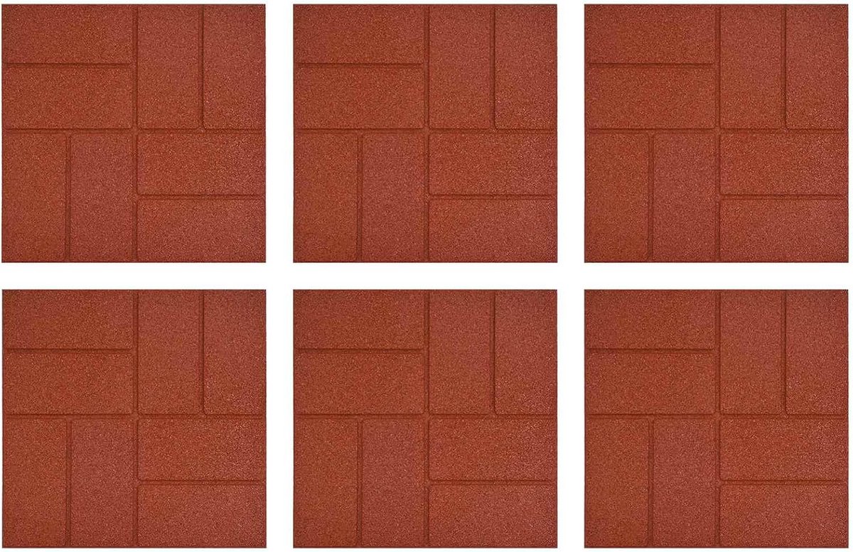Looppadsteen 6 stuks rood 40,5 x 40,5 x 2 cm rubber, treesteen tuinplaat trottoir antislip terrasplaat voor tuinpad vijveromranding42030073
