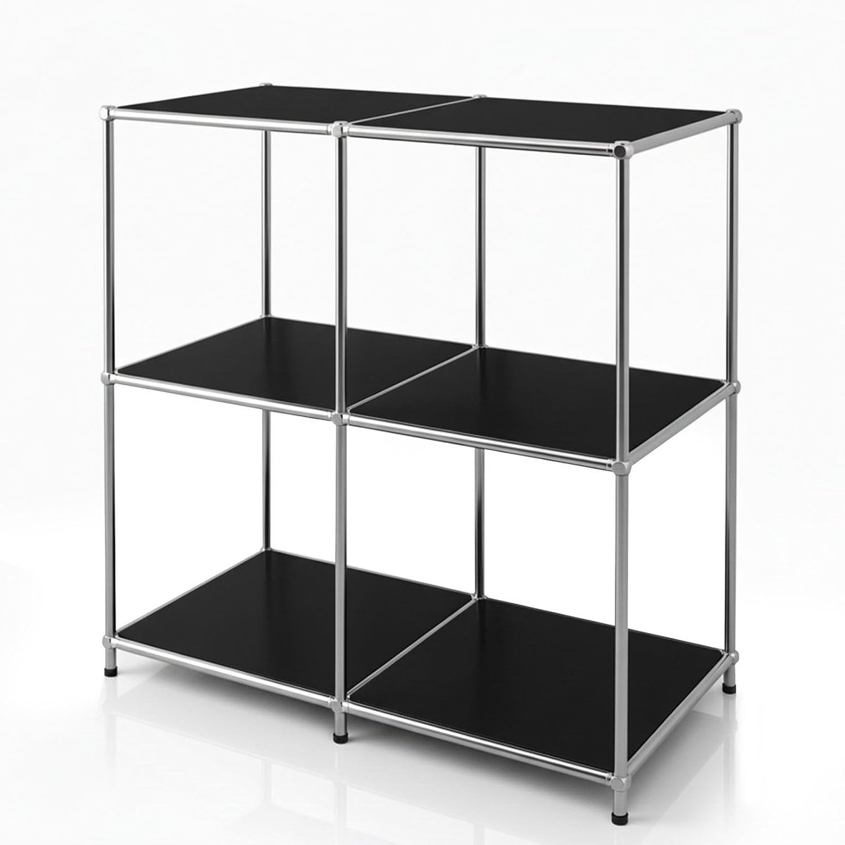 Plank, metalen plank, sideboard - zwart, chroom, 80H x 80B x 40T cm - modulair insteeksysteem in modern design, metalen plank voor woonkamer, kantoor, hal - kubusrek Concept Epure MK-027