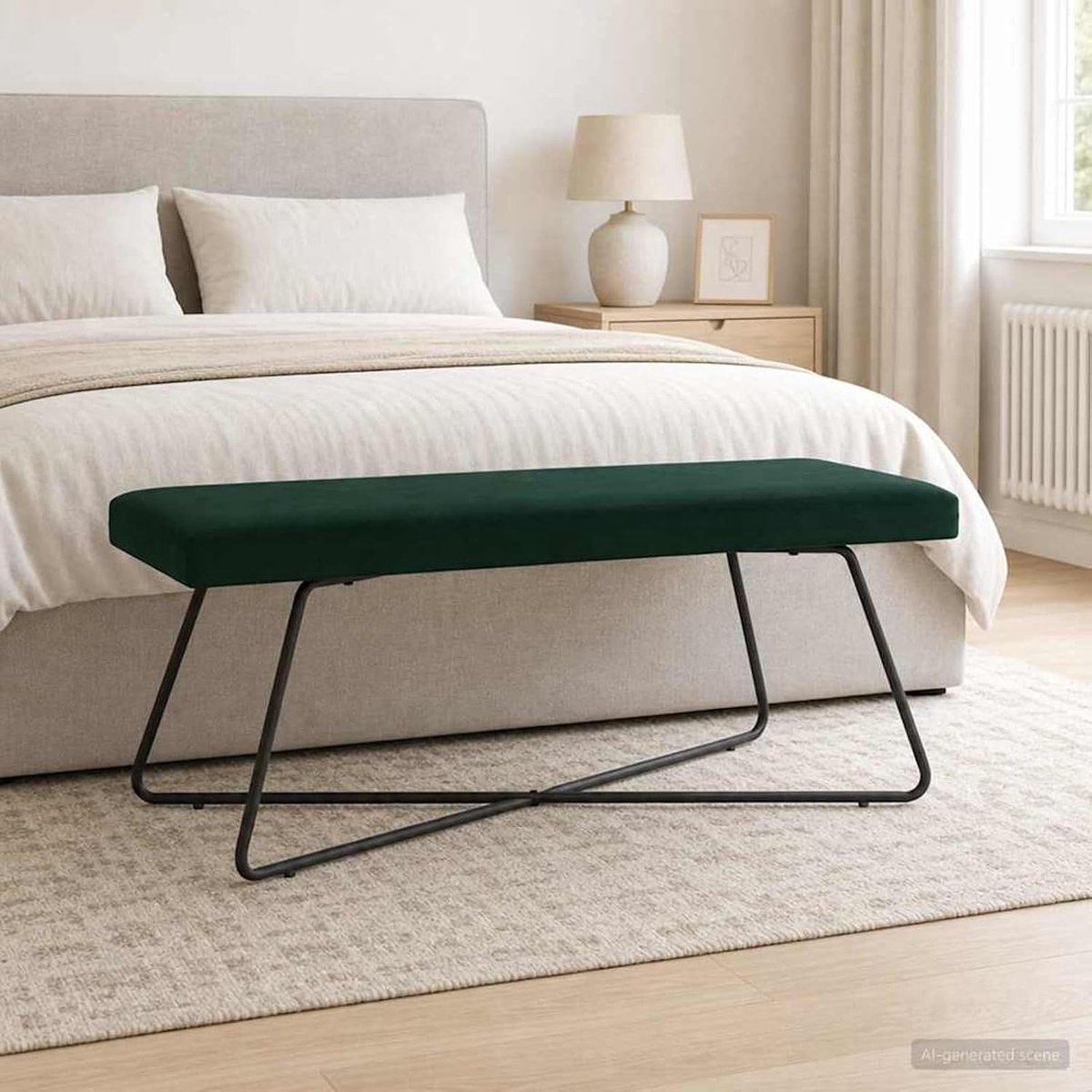 Fluwelen zitbank, donkergroen, bekleding met houten poten, 110 x 40 x 45 cm, voor woonkamer, slaapkamer, hal, entree