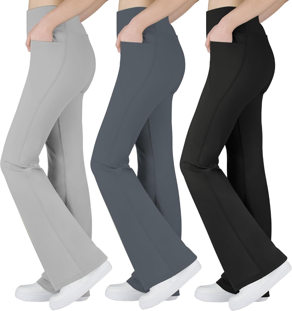 Bootcut-legging voor meisjes, met zakken, hoge taille, uitlopende yogabroek voor dans en dagelijks gebruik