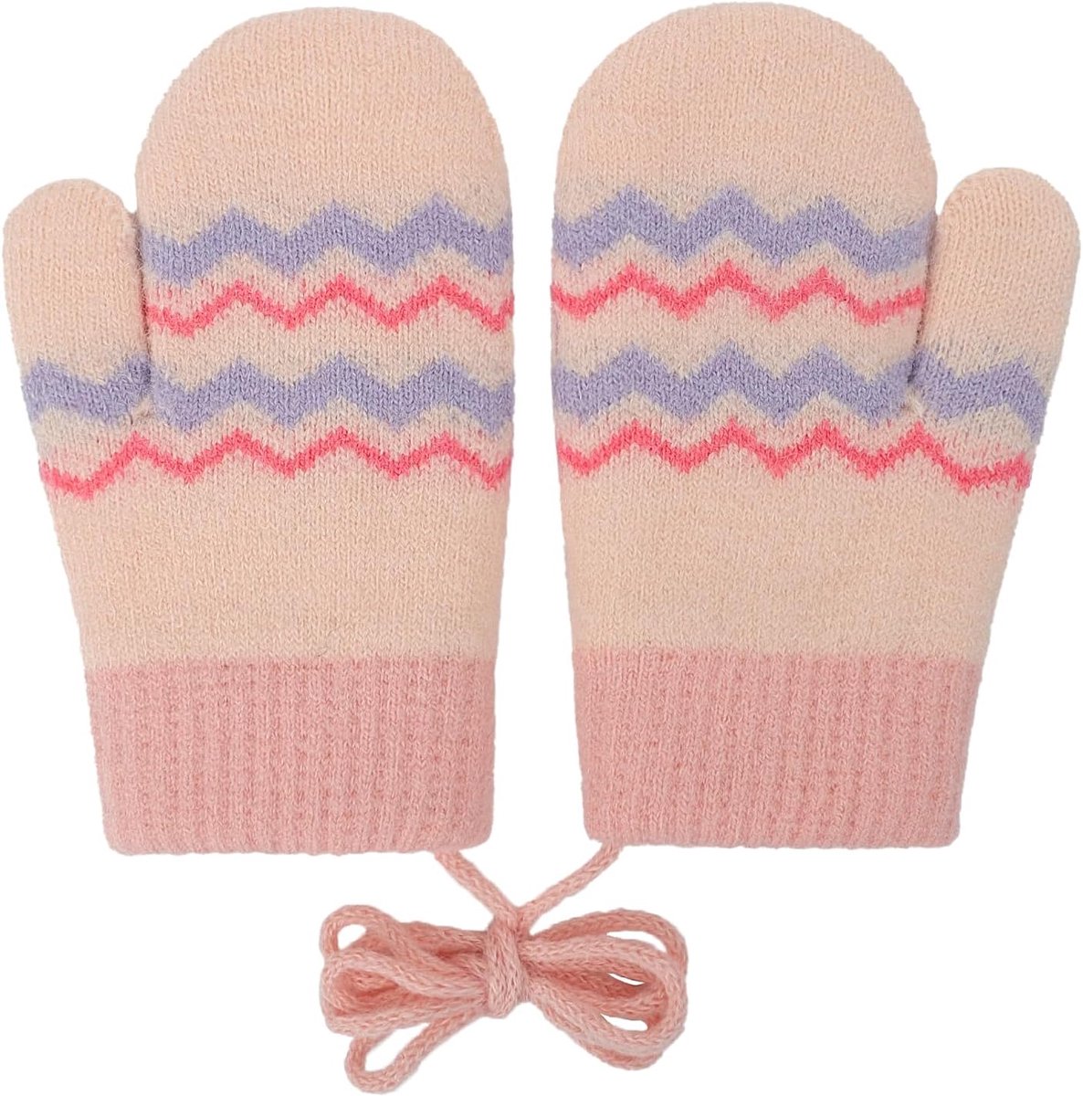Kinderwanten voor baby's, winter, warme gebreide handschoenen met band, gevoerde wanten, gebreide handschoenen voor 1 2 3 jaar, peuters, jongens en meisjes